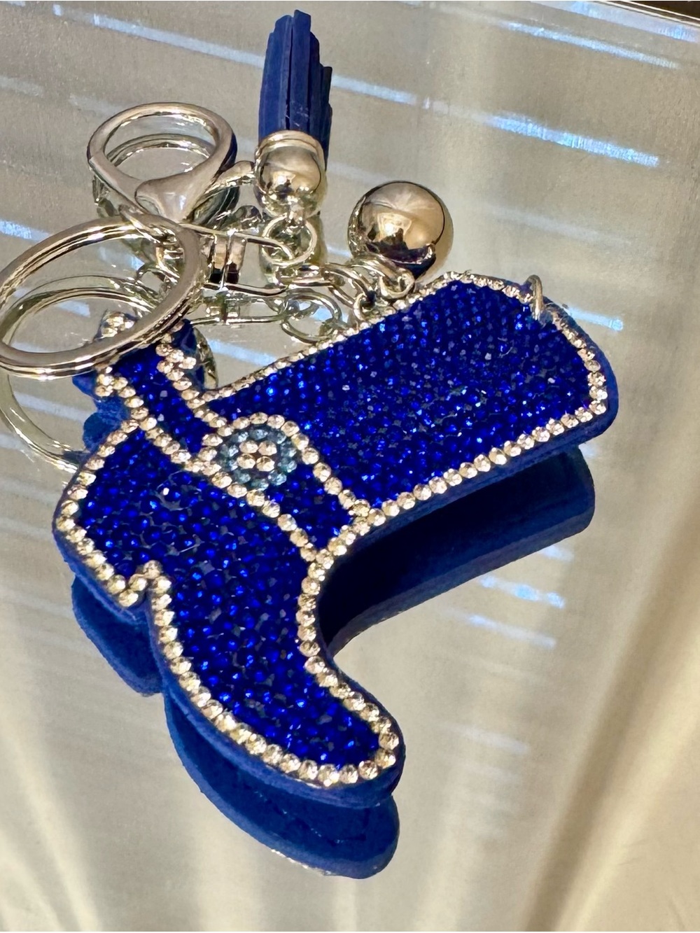 Blue Cowboy Boot Keychain/bag charm  with Rhinestones - Picture 4 of 8
